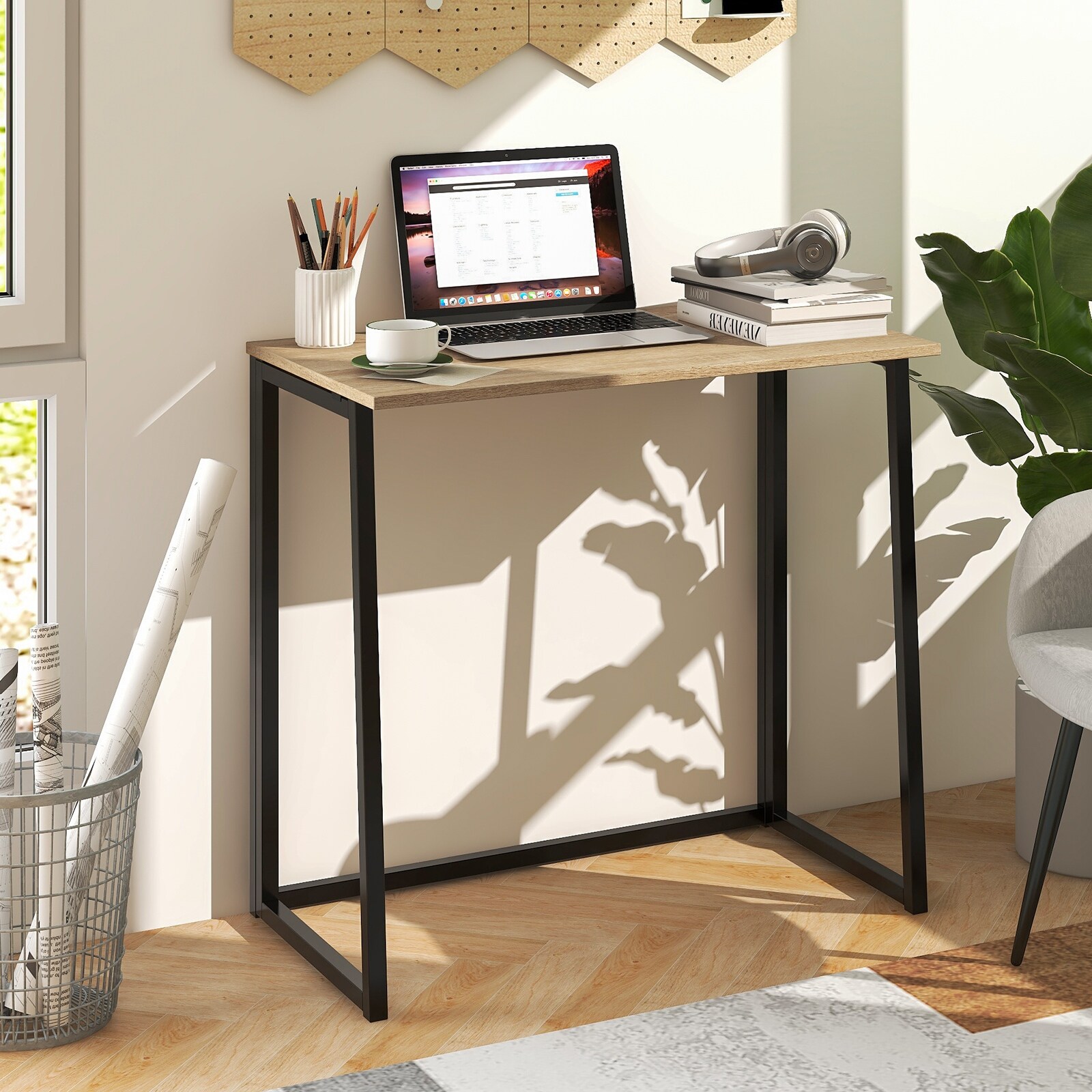 31 Inch Space saving Folding Computer Desk for Home Office Natural