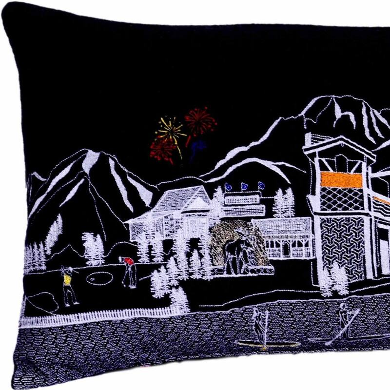HomeRoots 35" Black Jackson Nighttime Skyline Lumbar Decorative Pillow