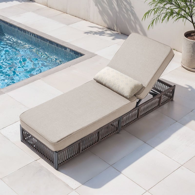 Gymojoy Outdoor Patio Chaise Lounge Chair, Luxury Rattan Recliner with 6-Position Backrest & 5-Inch Thick Cushions - 1-Piece