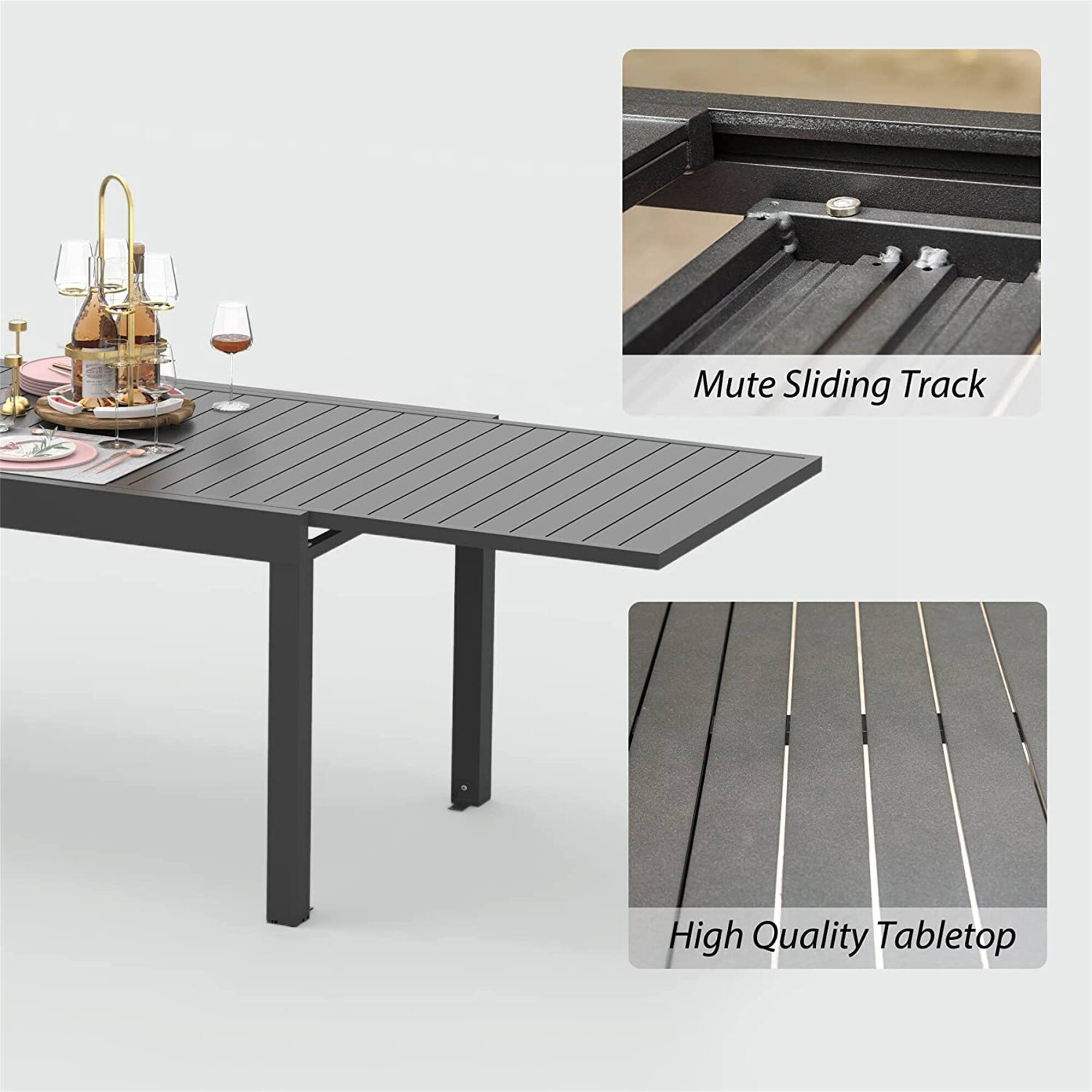 90in. Patio Dining Expandable Table, Metal Aluminum Outdoor Table for