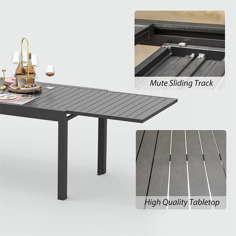 Patio Dining Expandable Table,Metal Aluminum Outdoor Table for 6-8 Person Rectangular Table for Garden Lawn Porch Bistro