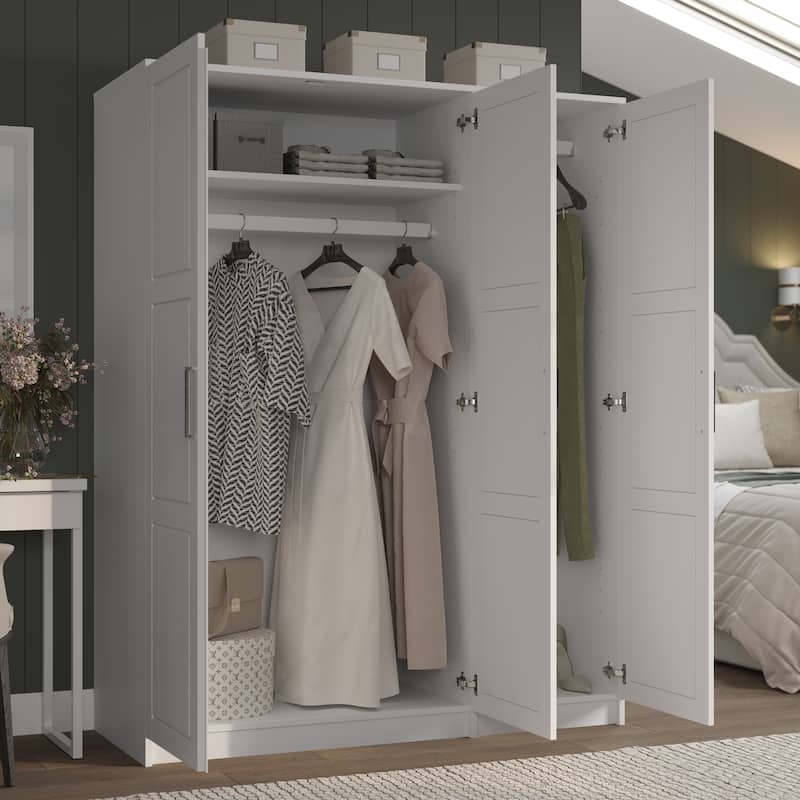 100% Solid Wood Wardrobe Armoire, 3-Door Closet Storage Cabinet, Urban Collection, Palace Imports