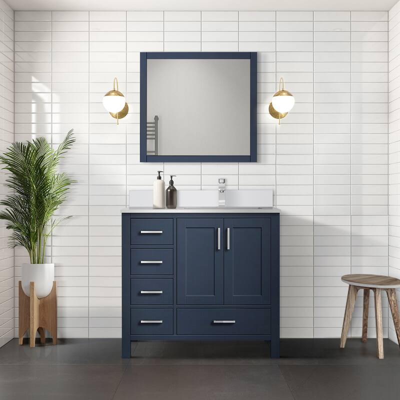 Jacques 36 in. W x 22 in. D Right Offset White Bath Vanity, Cultured Marble Top, and 34 in. Mirror
