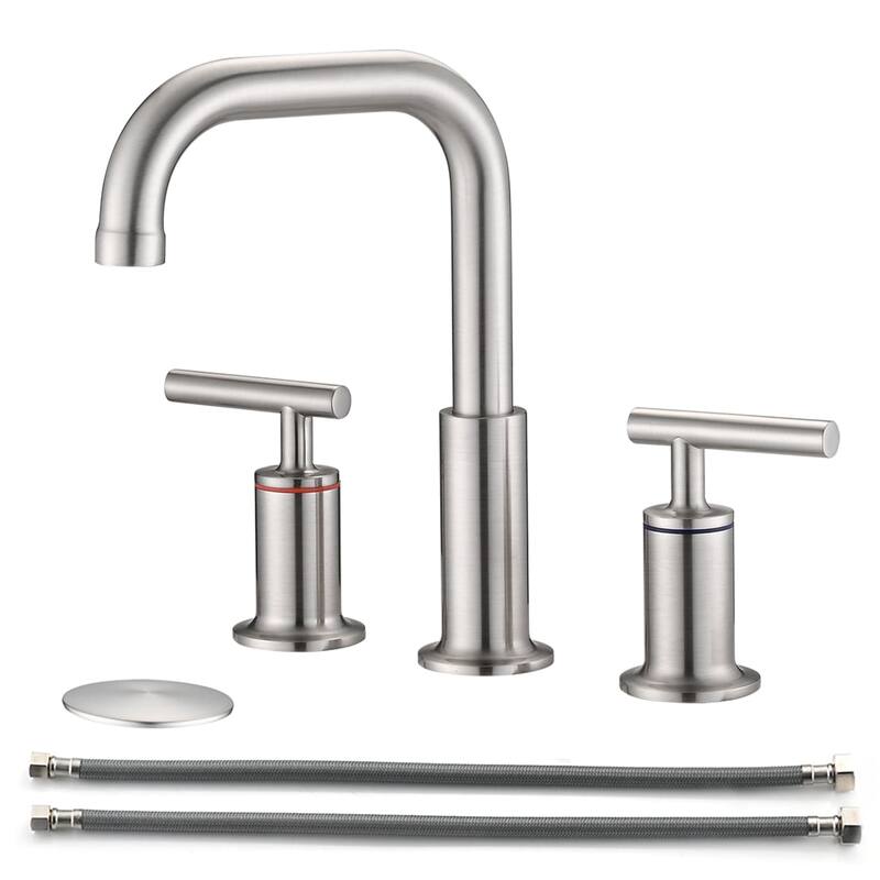 3 Holes Bathroom Sink Faucet With Drain Assembly 8 Inch Widespread Bathroom Faucets 2 Handle Modern Lavatory Basin Vanity Taps - Brushed Nickel