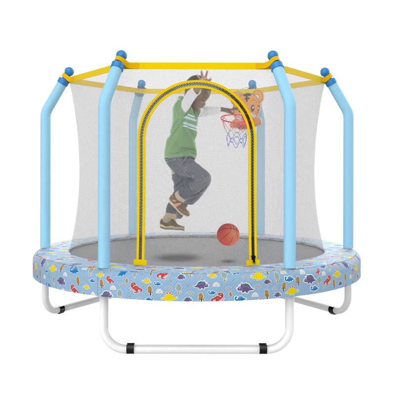 55-inch Trampoline for Kids Indoor Outdoor Small Toddler Trampoline with Basketball Hoop