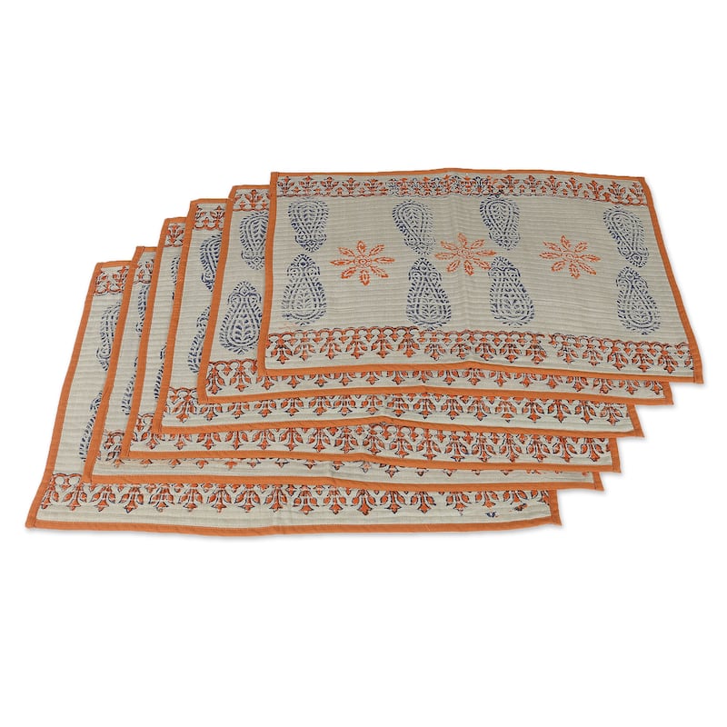 Novica Handmade Tangerine Palace Cotton Table Runner And Placemat Set (7 Pieces)