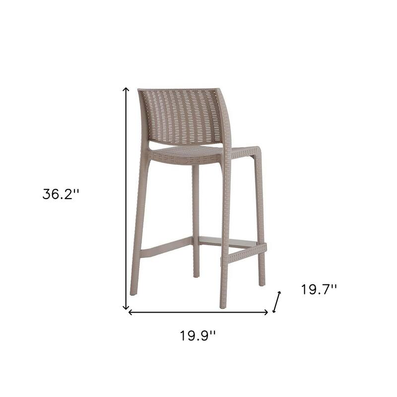HomeRoots Set of Four 26" Taupe Faux Rattan Heavy Duty Plastic Low Back Outdoor Counter Height Bar Chairs