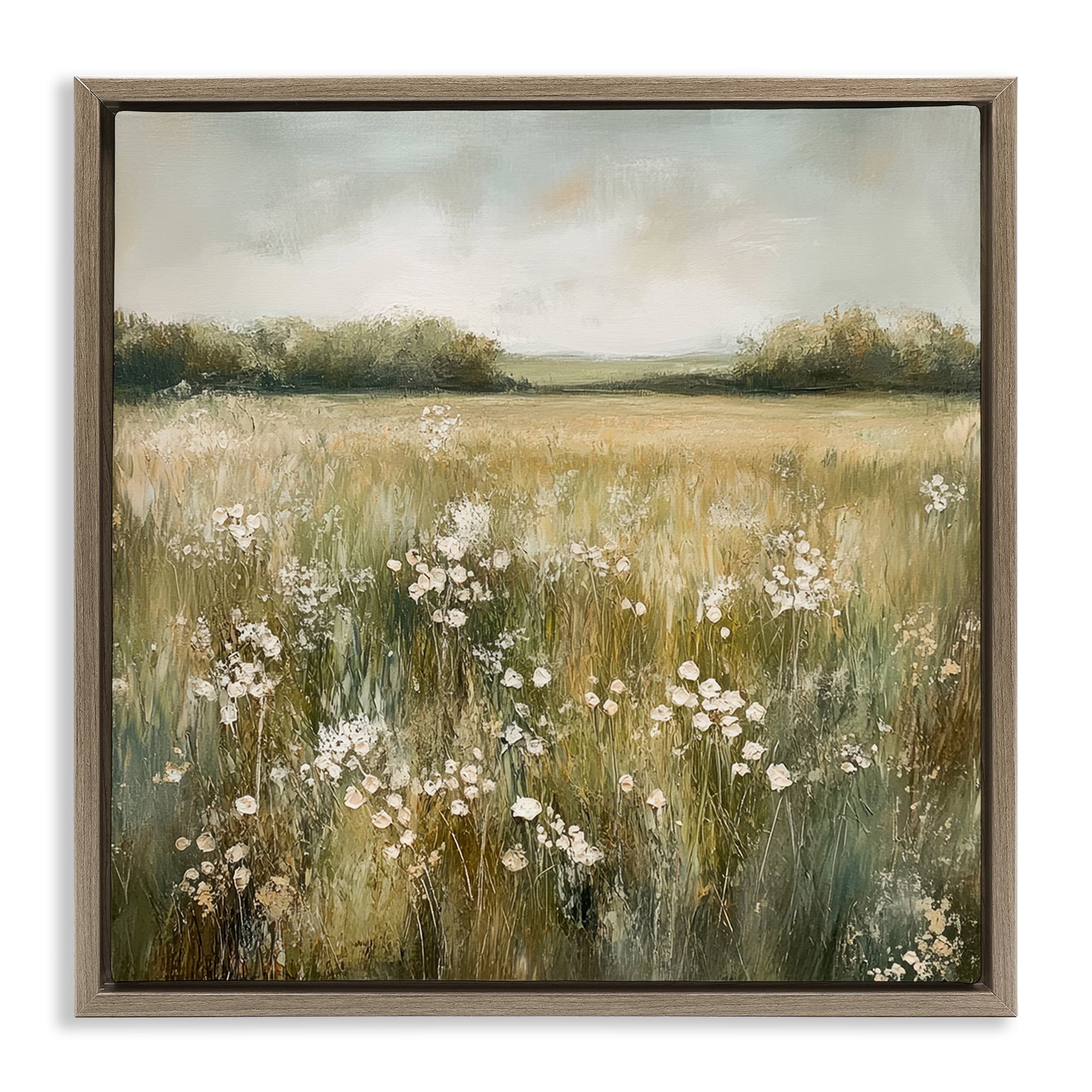 Stupell Neutral Field Of Flowers Framed Floater Canvas Wall Art Design By Petal Prints Design