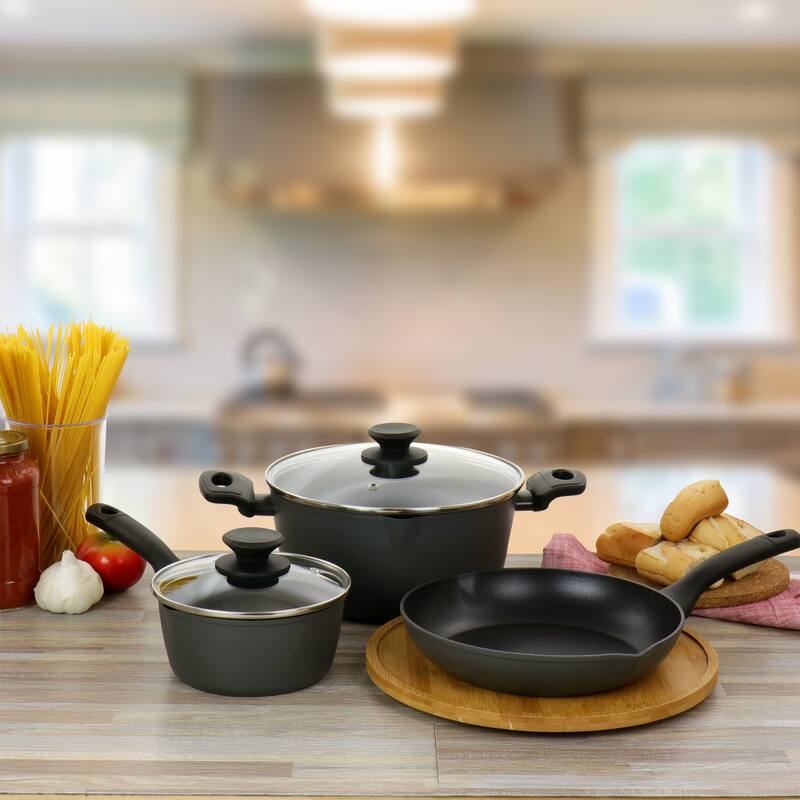 Oster Kingsway 5 Piece Aluminum Nonstick Cookware Set in Black