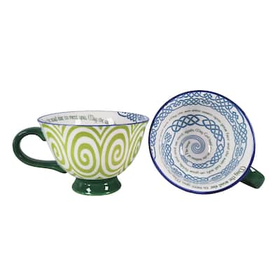 15.21 oz Irish Coffee Mug Bone China Latte Cup with Celtic Symbols and Shamrock Design