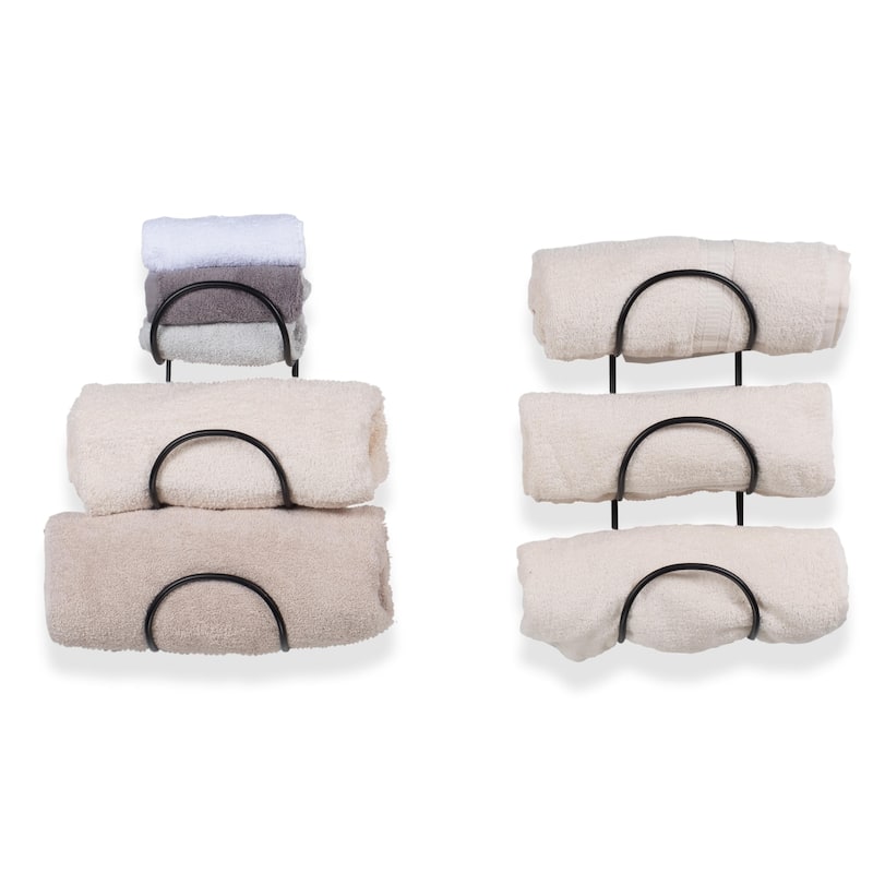 Wallniture Moduwine Wall Mount Towel Rack for Bathroom Wall Decor, Round Shape, 3 Sectional (Set of 2)