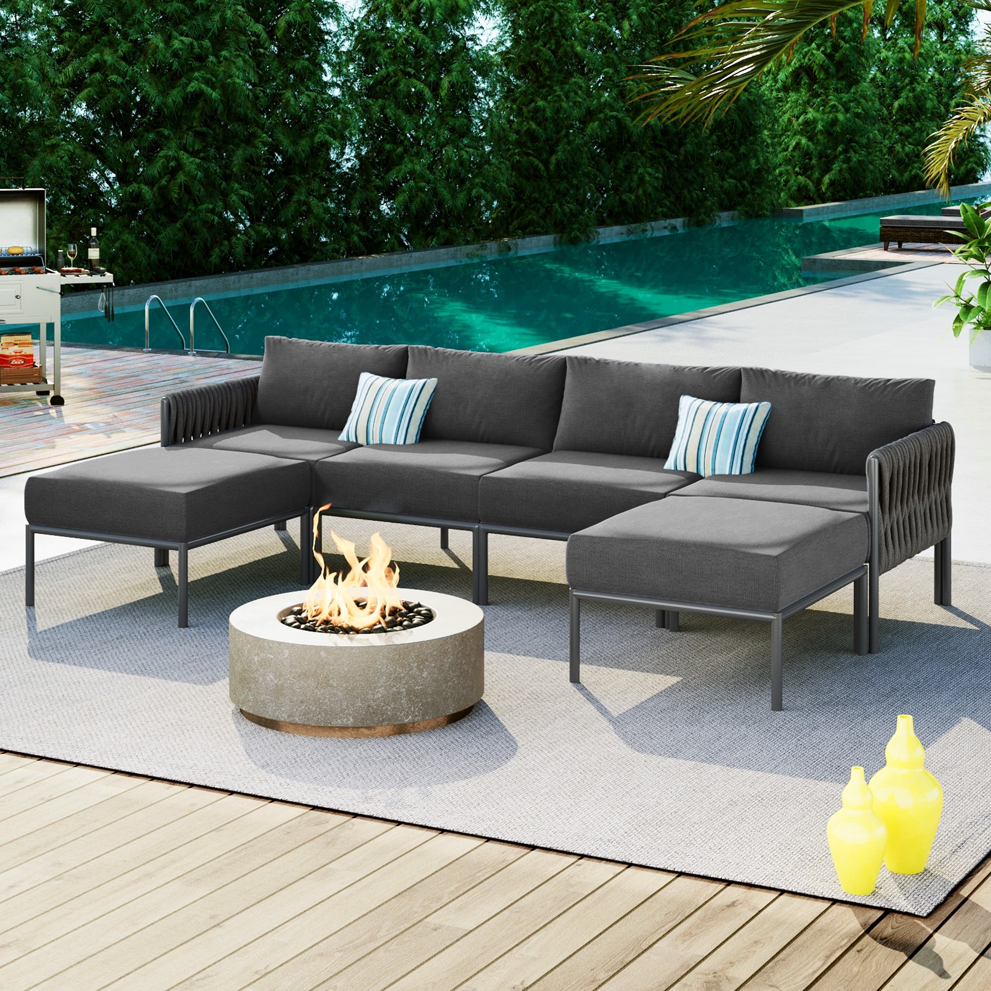6 Pieces Aluminum Patio Furniture Set Modern Metal Outdoor Conversation Set Sectional Sofa with Cushions Bed Bath Beyond 40107084