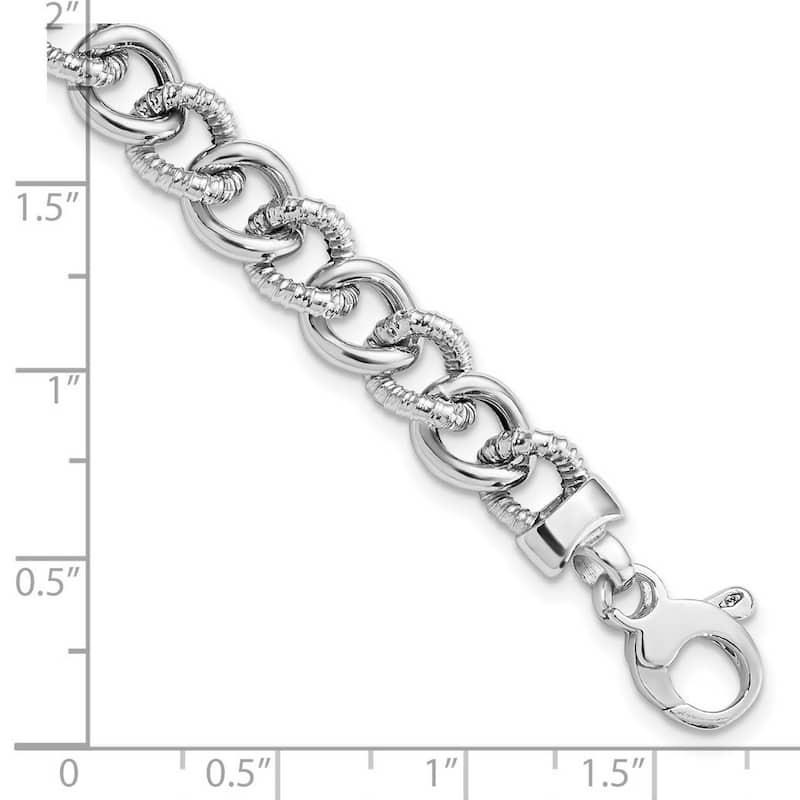 Curata 14k White Gold 7.75" 8mm Polished and Textured Fancy Curb Bracelet