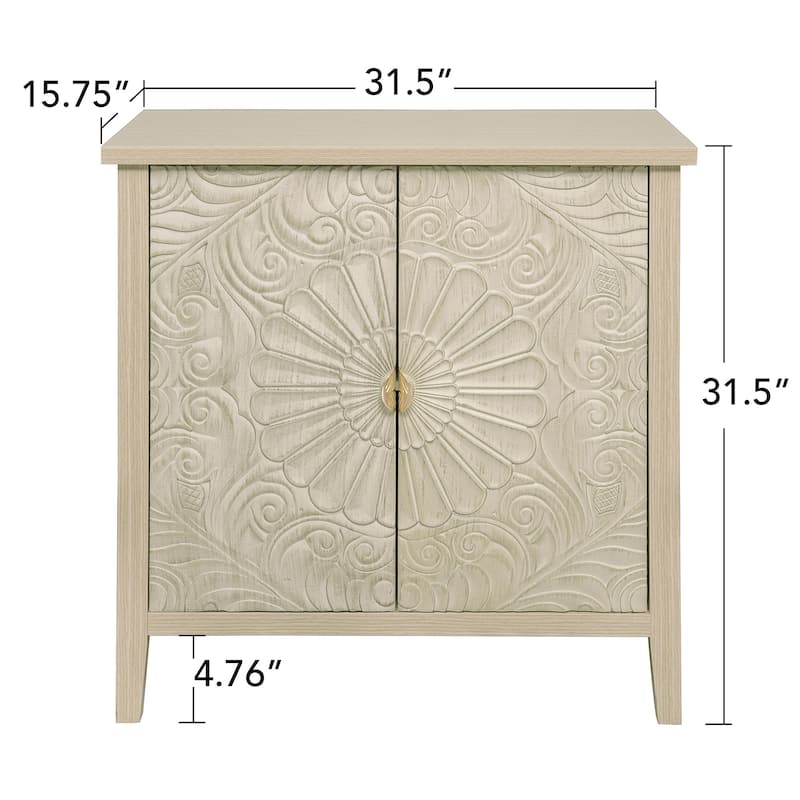Roomfitters Accent Cabinet, Carved 2 Door Storage Cabinet Buffet Sideboard with Adjustable Shelf, Natural