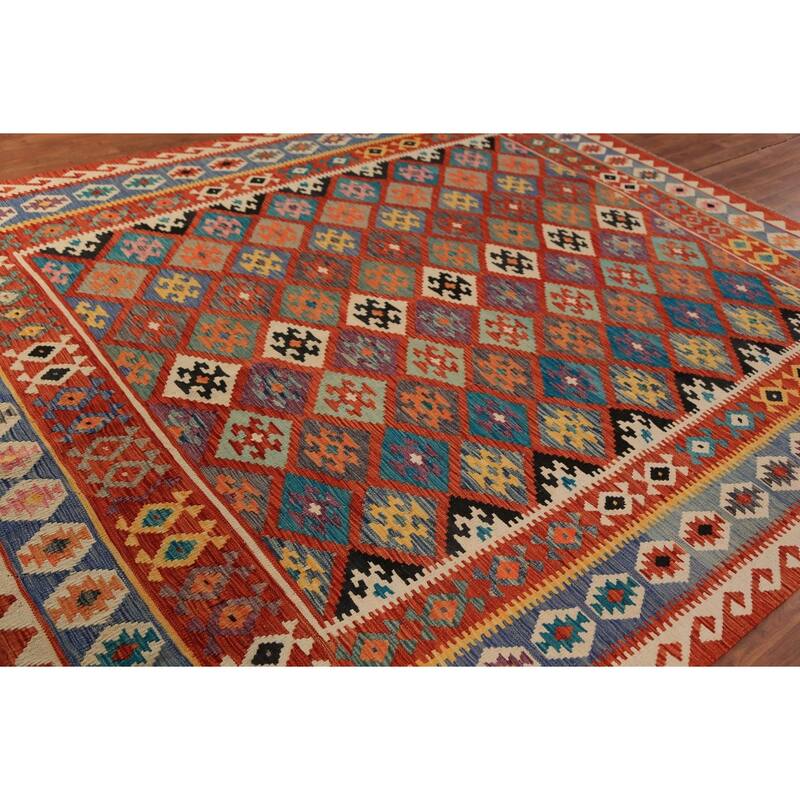 Kilim Oriental Area Rug Flatweave Bedroom Reversible Wool Carpet - 8'4"x 9'8"