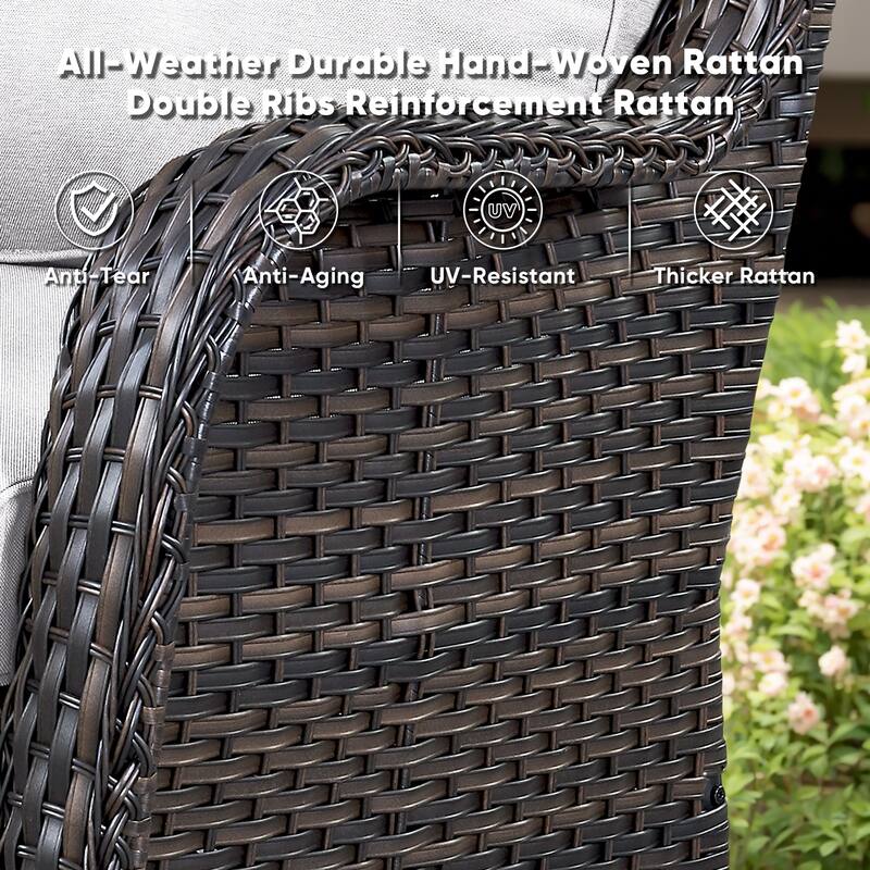 Gymojoy 3-Piece Rattan Wicker Rocking Swivel Chair Set with Table