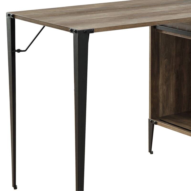 Spacious L-Shaped Desk with Barn Door Storage, USB Ports, and Contemporary Black Metal Frame for Versatile Workspaces