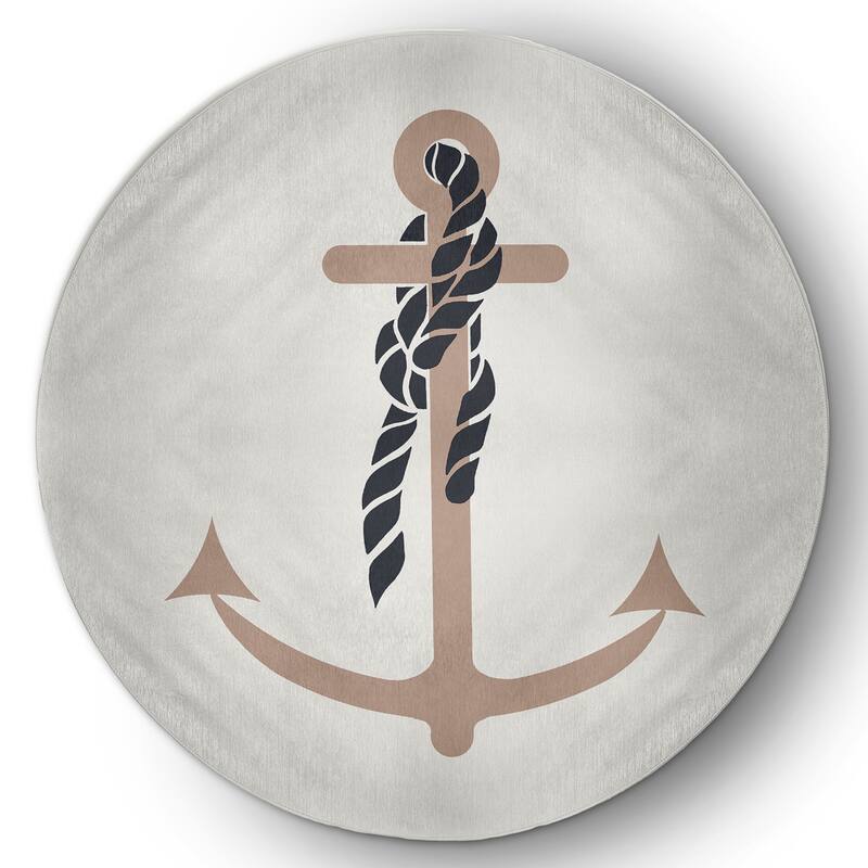 Anchor and Rope Nautical Indoor/Outdoor Rug - Mauve - 5' Round