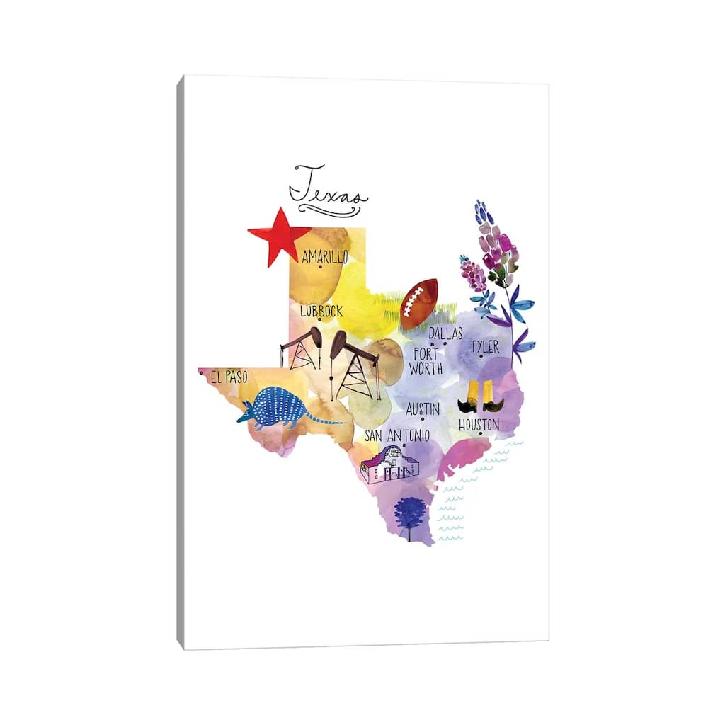 iCanvas "Map Of Texas" by Sara Franklin Canvas Print