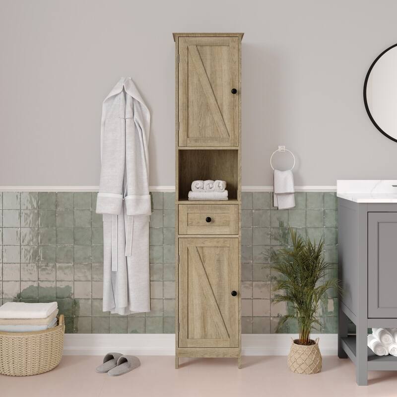 Freestanding Bathroom Tall Linen Tower Storage Organizer with Shelves