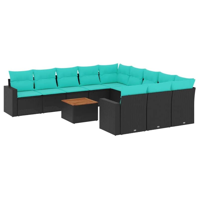 vidaXL 12 Piece Patio Sofa Set with Cushions Black Poly Rattan - 24.4 x 24.4 x 27.2 (W x D x H)