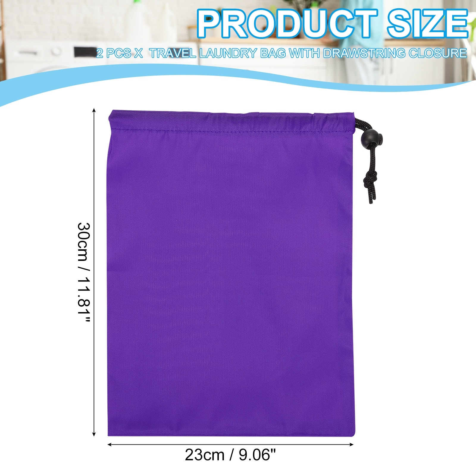2Pcs 12"x9" Polyester Laundry Bag Travel with Drawstring Closure - 30 x 23 cm