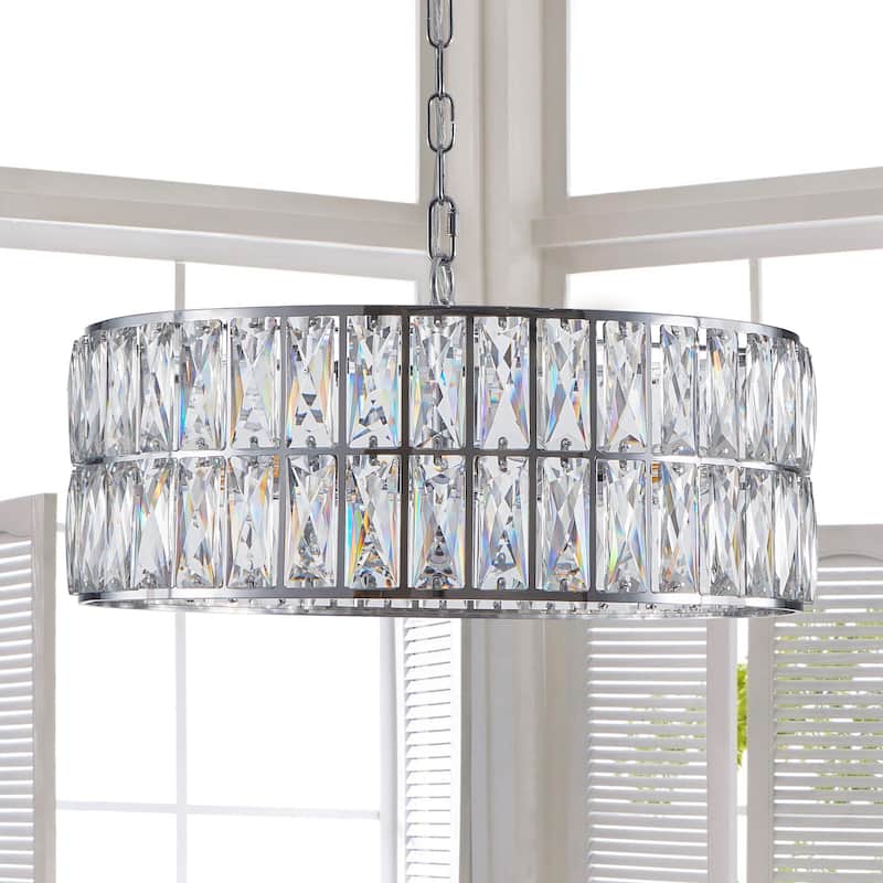 Crystal Chandelier Light with Adjustable Chain, 6-Light Dining Room Hanging Ceiling Light Fixtures with Metal Frame, Silver