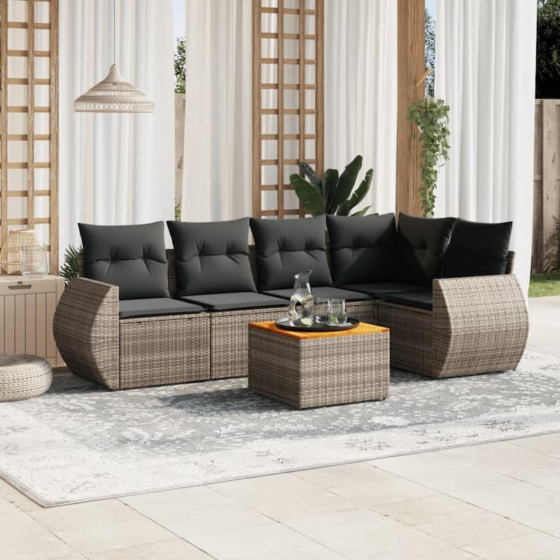 vidaXL Patio Sofa Set with Cushions Outdoor Furniture 6 Piece Poly Rattan - 21.7 x 21.7 x 14.6 - Grey