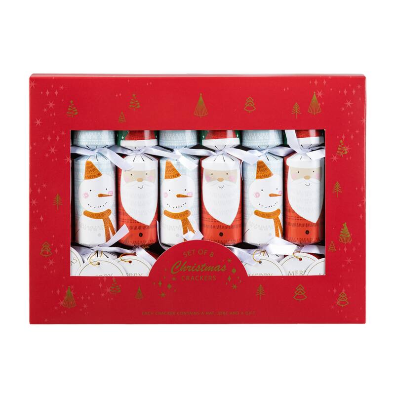 Glitzhome 8 Pack Christmas Santa & Snowman Party Crackers Favor Supplies with Gift Contents for Kids