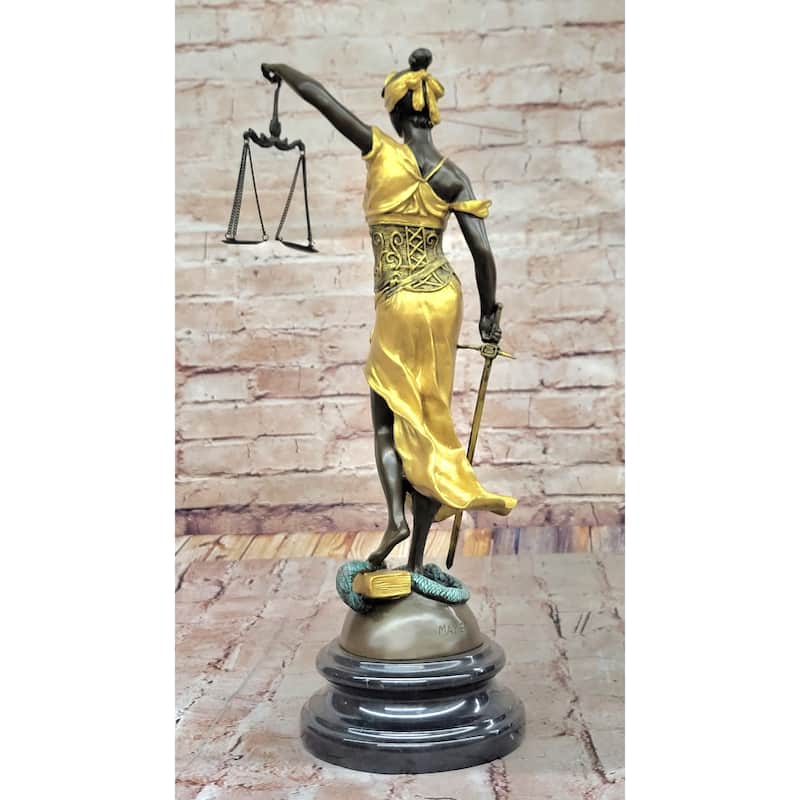 Blind Lady Of Justice Themis Bronze Statue Sculpture Law Attorney Art Gift Gold Patina