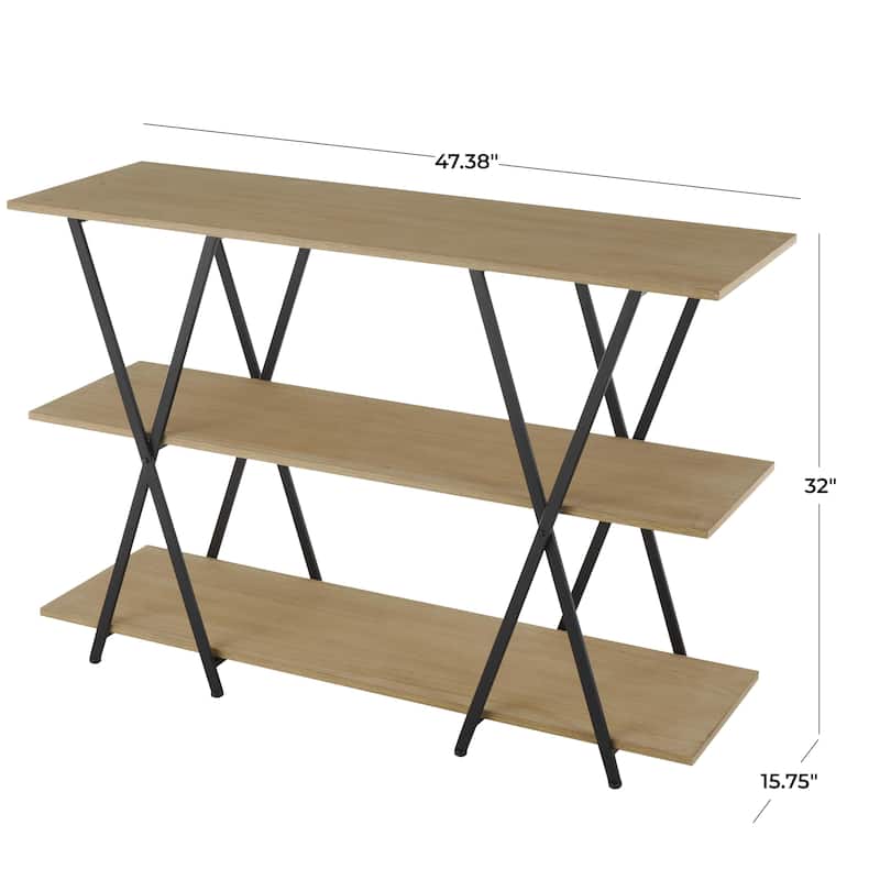 Metal 3 Shelf Shelving Unit with Black Metal X Frame - Brown - Roche River Decor