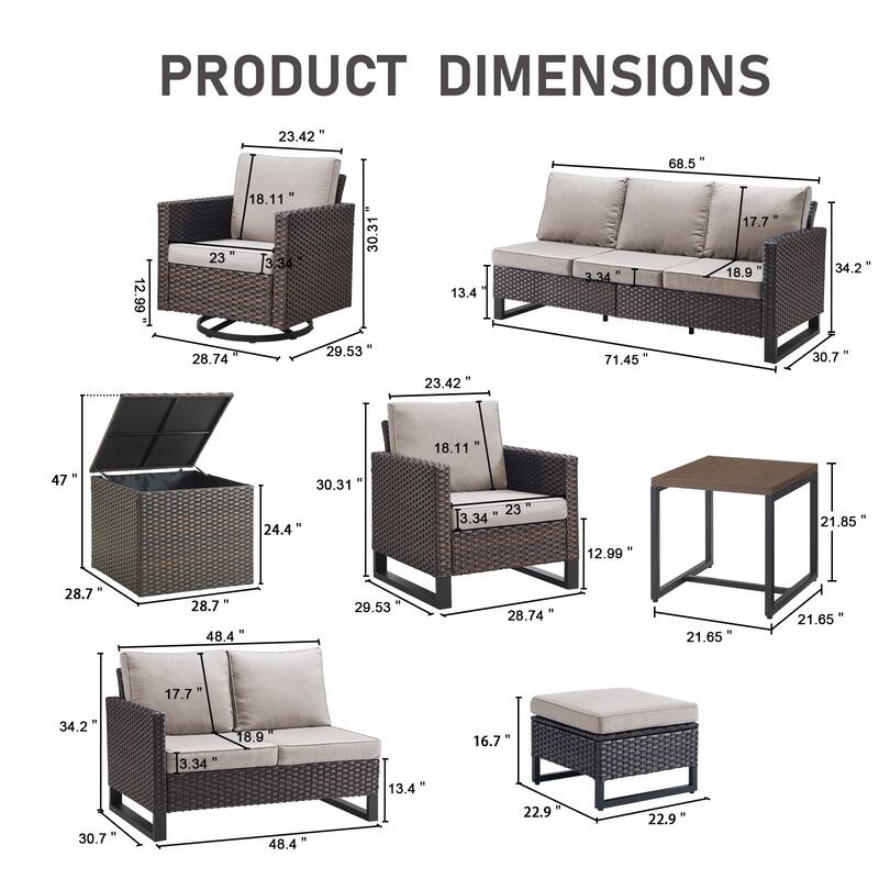 Gymojoy 9-11 Person All-Weather Wicker Outdoor Conversation Set Seating Group With Swivel Chairs