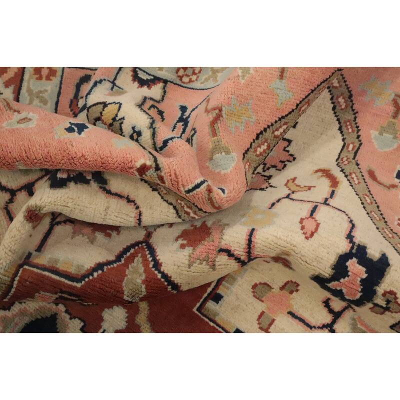 Hand Knotted Oriental 100% Wool Carpet Traditional Medallion Beige & Ivories Heriz (serapi) Area Rug - 9' 3'' X 6' 3''