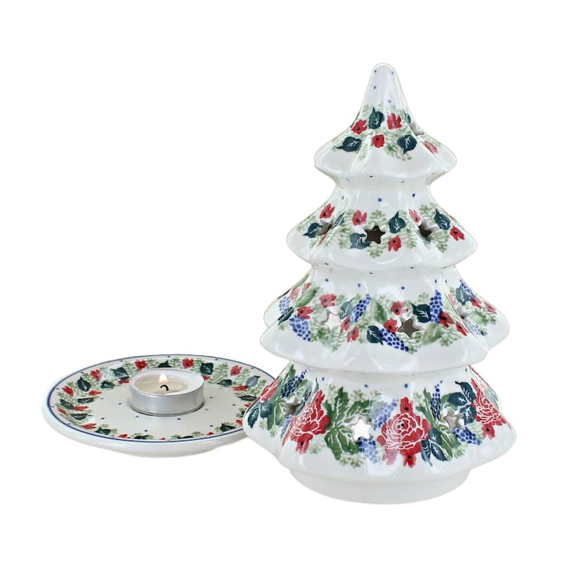 Blue Rose Polish Pottery 602 Ceramika Artystyczna Large Christmas Tree Luminary