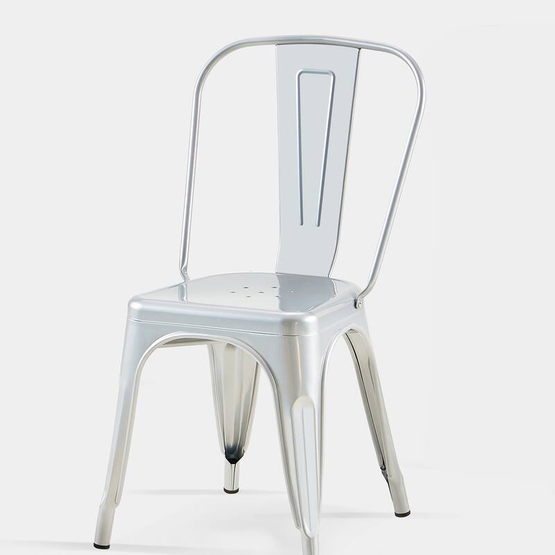 18" Modern Industrial Metal Stackable Silver Dining Chair, 2PCS - 18" W X 18" D X 33" H