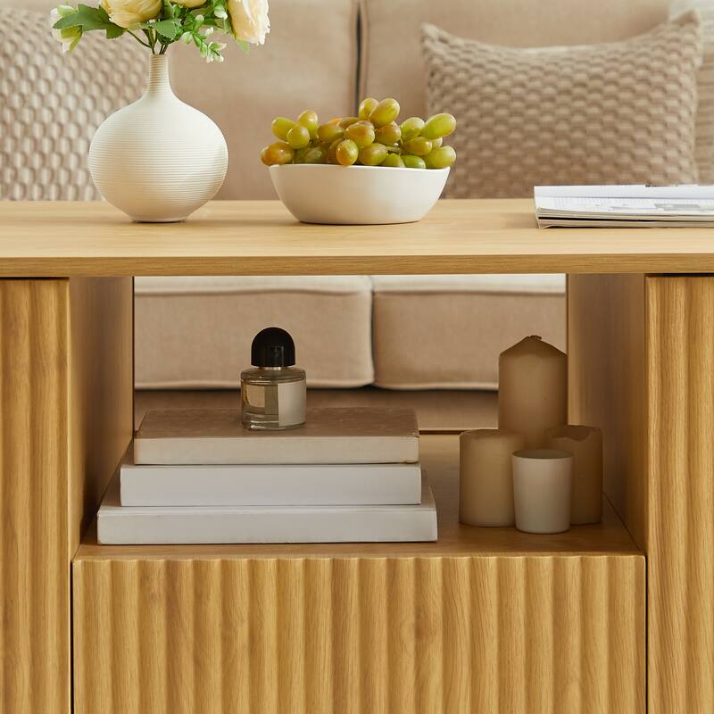 46.5"modern luxury oval coffee table with drawers and storage compartments, curved contour design