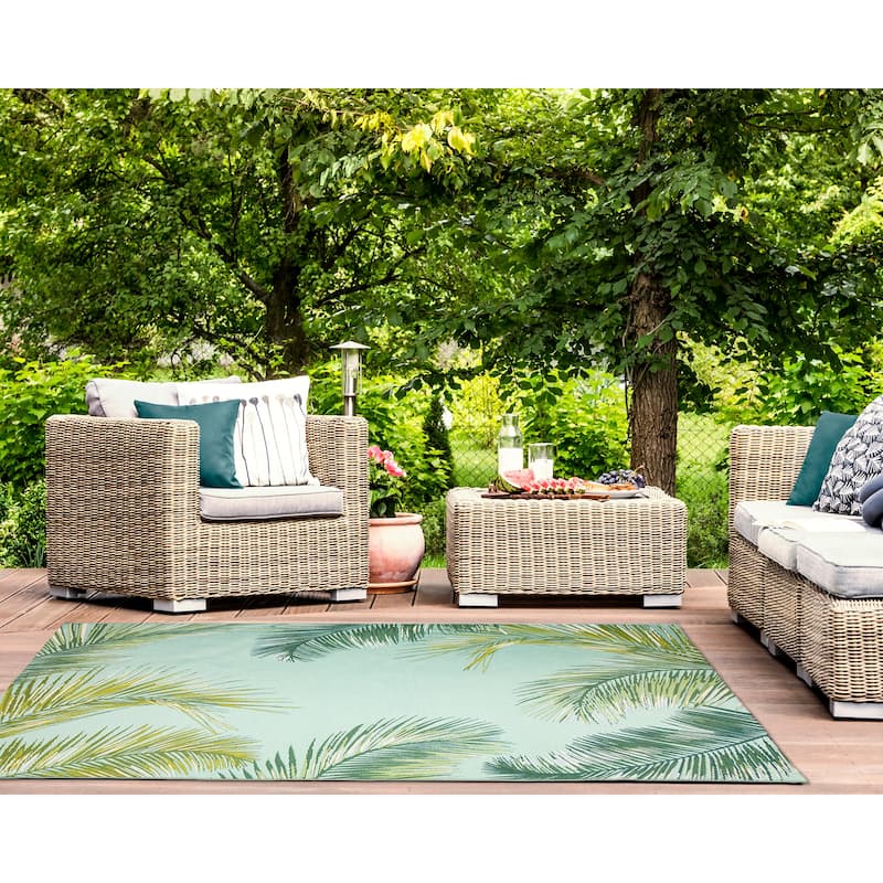 Liora Manne Marina Palm Border Indoor/Outdoor Rug - 8'10" x 11'9" - Aqua