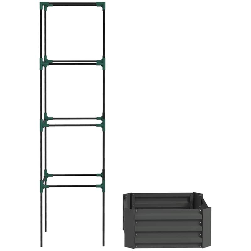 Galvanized Steel Raised Planter with Adjustable Trellis Ideal for Tomatoes or Climbing Plants - 24" W x 24" D x 73.5" H