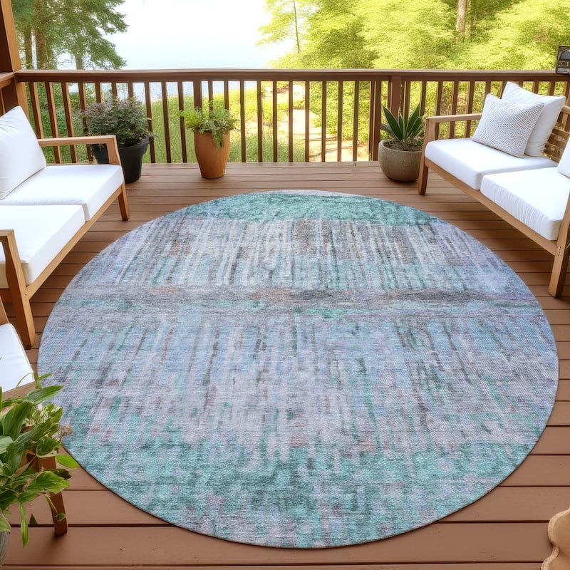 Machine Washable Indoor/ Outdoor Modern Ombre Chantille Rug - Teal - 8' x 8'