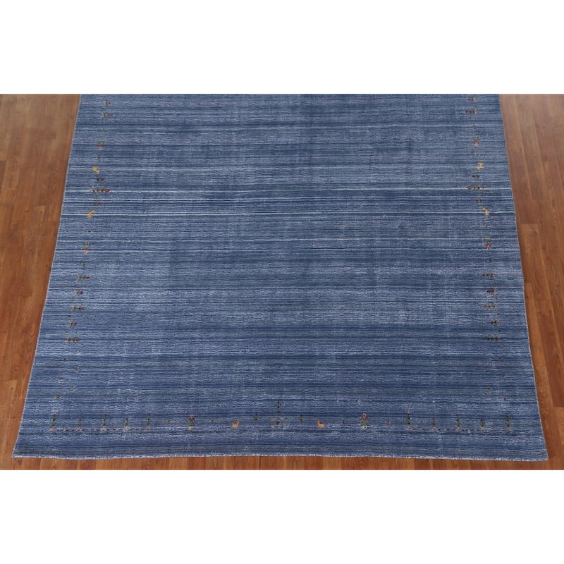 Blue Gabbeh Indian Area Rug Handmade Wool Carpet - 8'0"x 9'8"