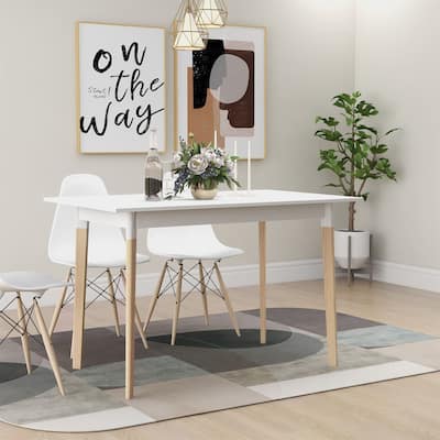 Modern Dining Table 47 Inch Kitchen Table Rectangular Top with Solid Wood Leg-White