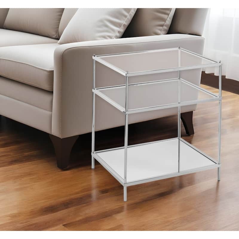 HomeRoots 27" Silver Mirrored Glass And Iron End Table With Shelf - 22x18x26.75