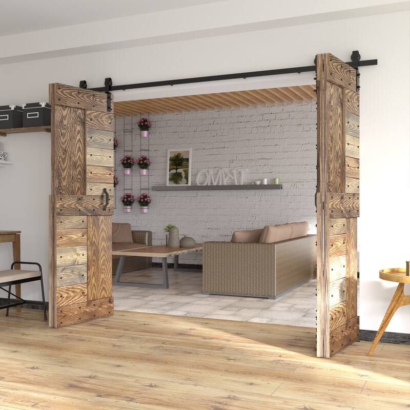 Coast Sequoia 30in./36in./48in./60in./72in. x 84in. Embossing Pine Wood Bi-Fold Barn Door With Sliding Hardware Kit