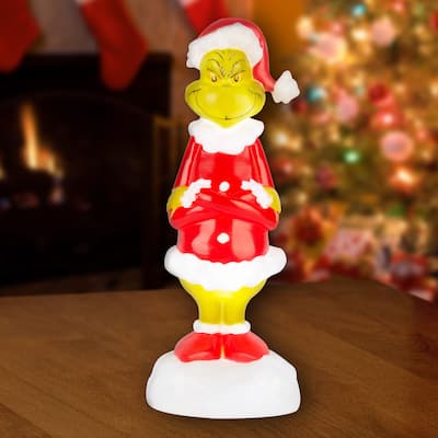 Lighted Blow Mold Decor-Grinch w/Santa Suit-14"-Dr. Seuss