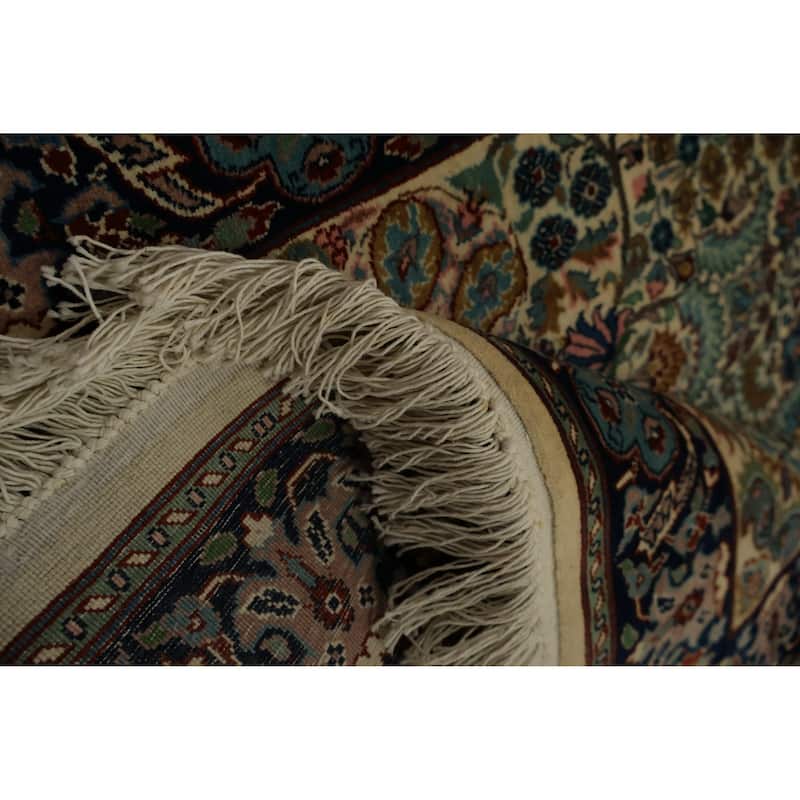 Hand Knotted Oriental 100% Wool Carpet Traditional Floral Beige & Ivories Qum Runner Rug - 9' 3'' X 3' 2''