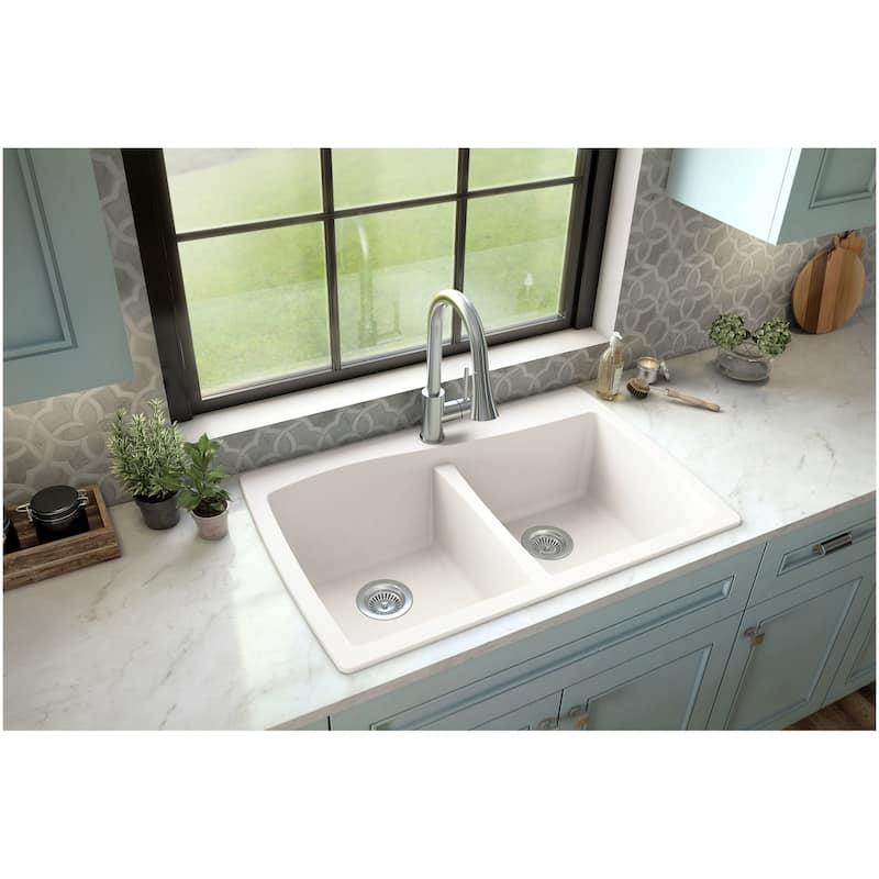 Karran USA QT-720-PK1 Quartz QT 34" Drop In Double Basin Quartz
