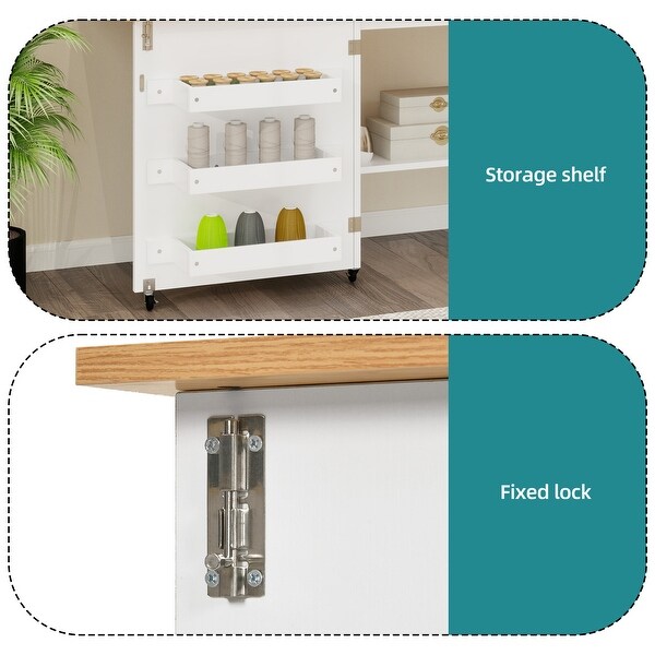 Moasis Folding Sewing Craft Table with Storage Shelves Cabinet