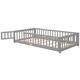 Twin/Full/Queen size Floor Platform Bed with Fence and Door for Kids, Toddlers