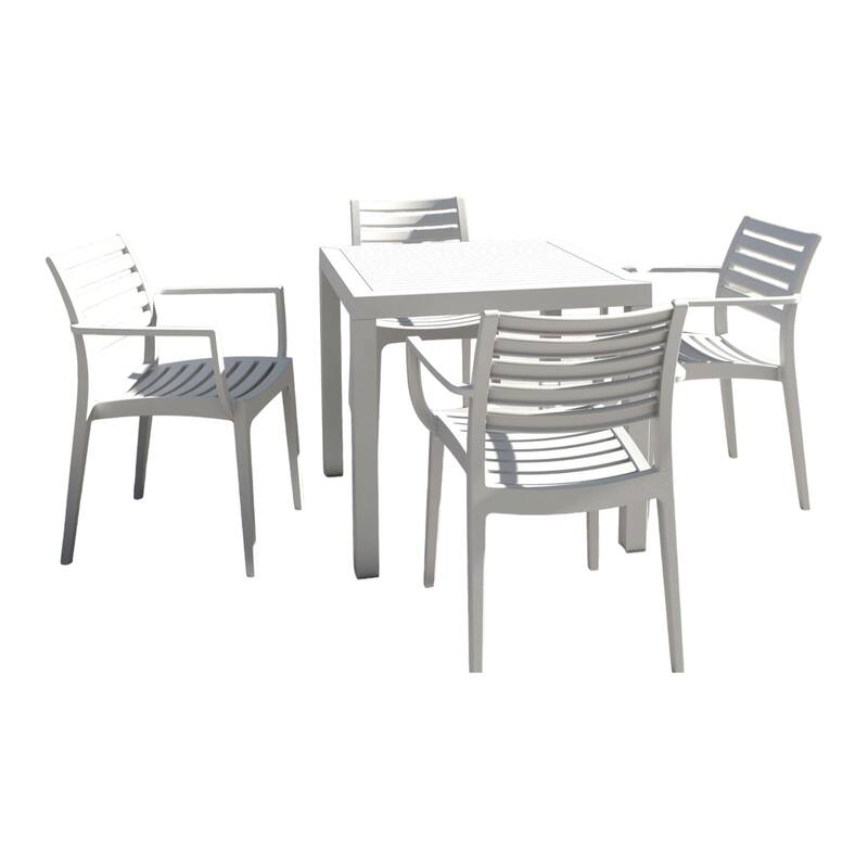 5-Piece White Stackable Square Outdoor Patio Dining Set Arm Chairs 33"