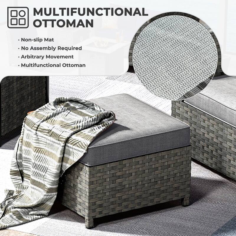 HOOOWOOO 10-piece Outdoor Furniture Rattan Sectional Set with Fire Pit Table.